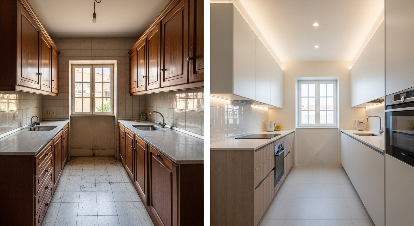 Remodelação de cozinha em Setúbal - antes e depois